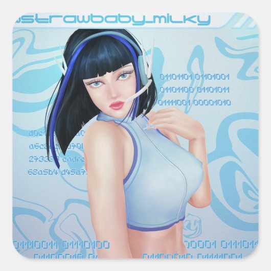 Y2K Cyber Meisje Vierkante Sticker (Voorkant)