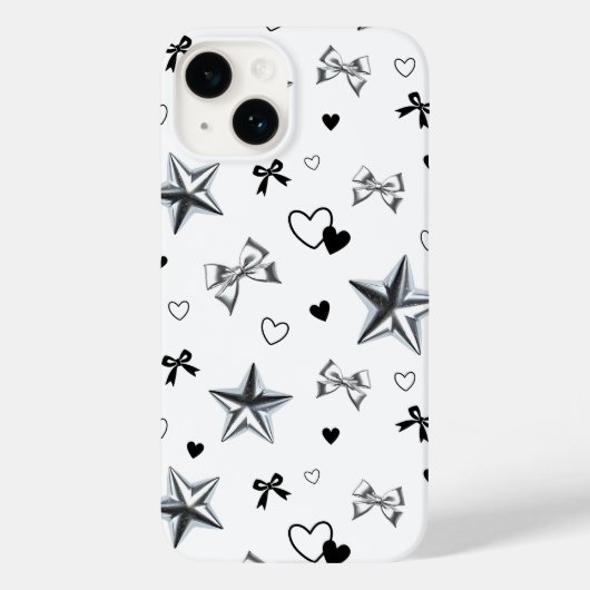 Y2K Dark Coquette Zilveren Ster Lint Hart Patroon Case-Mate iPhone Case (Achterkant)
