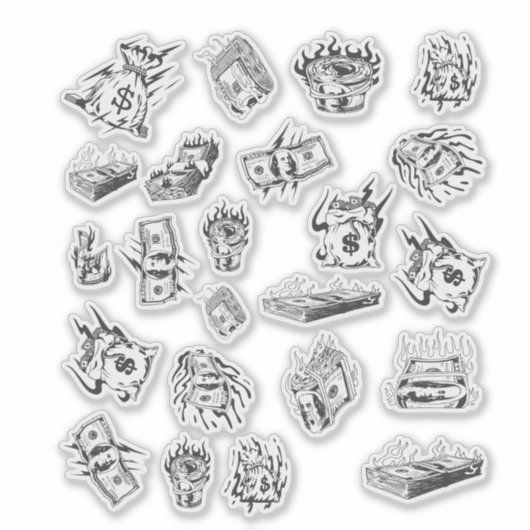 Y2K Dollar Iconen in witte esthetiek Sticker (Voorkant)