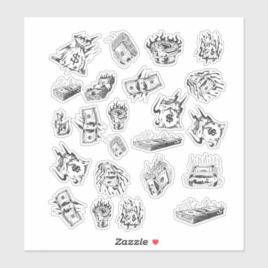 Y2K Dollar Iconen in witte esthetiek Sticker (Vel)