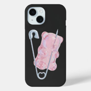 Y2K Edgy Roze Gummiebeer Veiligheidsspeld Telefoon iPhone 15 Case