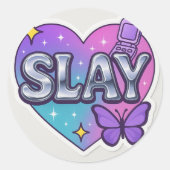 Y2K esthetische "SLAY" Chrome Heart Sticker - Retr (Voorkant)