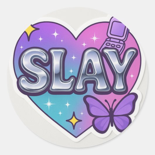 Y2K esthetische "SLAY" Chrome Heart Sticker - Retr (Voorkant)