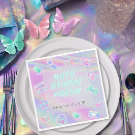 Y2K feest iriserende regenboog gelukkige verjaarda Servet