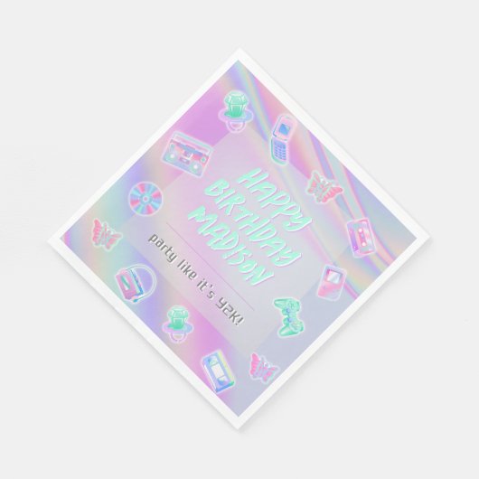 Y2K feest iriserende regenboog gelukkige verjaarda Servet (Hoek)