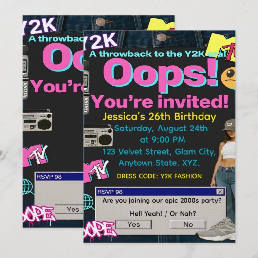 Y2K-feest Kaart (Voorkant / Achterkant)