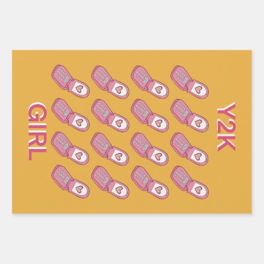 Y2K Flip Telefoons Hartpatroon Inpakpapier Vel (Voorkant)