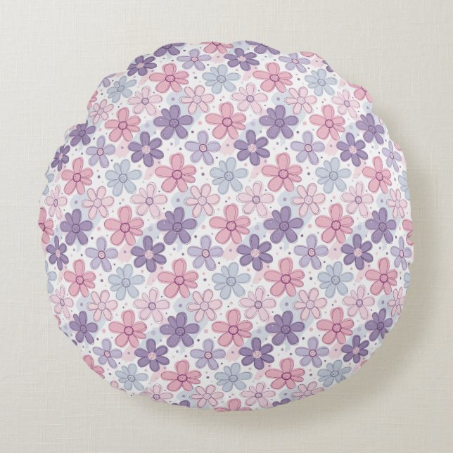 Y2K Flower Seamless Pattern Rond Kussen (Voorkant)