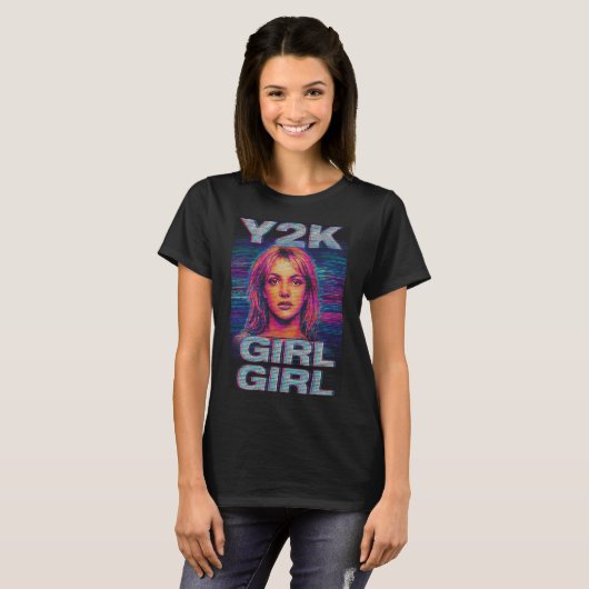 Y2K Girl Glitch T-Shirt – Retro Pop Pixel Art (Voorkant volledig)