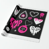 Y2k glamour roze en zwarte elementen set. Vlinder Cadeaupapier (Uitgerold)