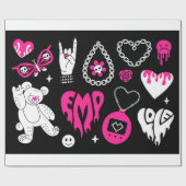 Y2k glamour roze en zwarte elementen set. Vlinder Cadeaupapier (Vlak)