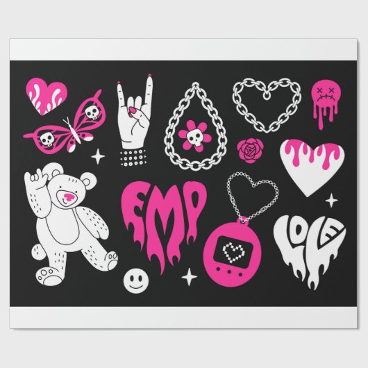 Y2k glamour roze en zwarte elementen set. Vlinder Cadeaupapier (Vlak)