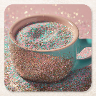 Y2K Glitterende Pastel Roze en Turquoise Glazen Be Kartonnen Onderzetters