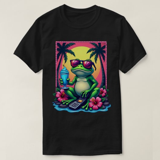 Y2K Grumpy Frog Flip Phone Vaporwave Tropisch T-shirt (Design voorkant)