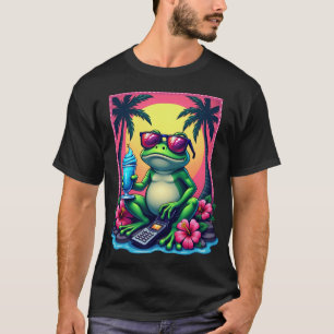 Y2K Grumpy Frog Flip Phone Vaporwave Tropisch T-shirt