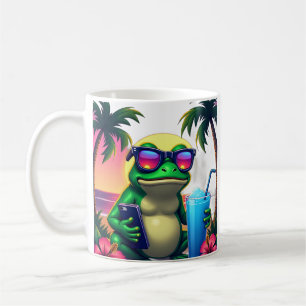 Y2K Grumpy Frog Vaporwave Retro Tropische Zonsonde Koffiemok