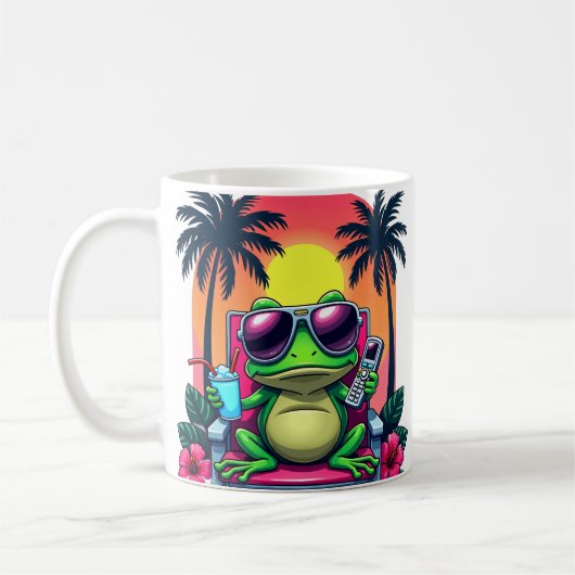 Y2K Grumpy Frog Vaporwave Tropische Retro Flip Tel Koffiemok (Links)