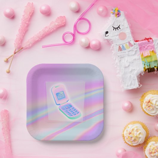 Y2K gsm tekst iriserende gelukkige verjaardagsnaam Papieren Bordje (Feest)