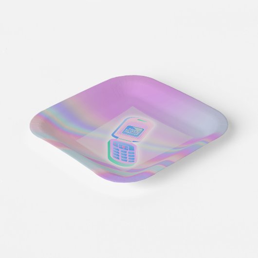 Y2K gsm tekst iriserende gelukkige verjaardagsnaam Papieren Bordje (Gebogen)