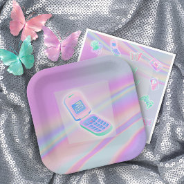 Y2K gsm tekst iriserende gelukkige verjaardagsnaam Papieren Bordje