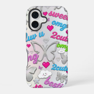 Y2K Hoesje Esthetiek 2000s Nostalgie Vlinder iPhone 16 Hoesje