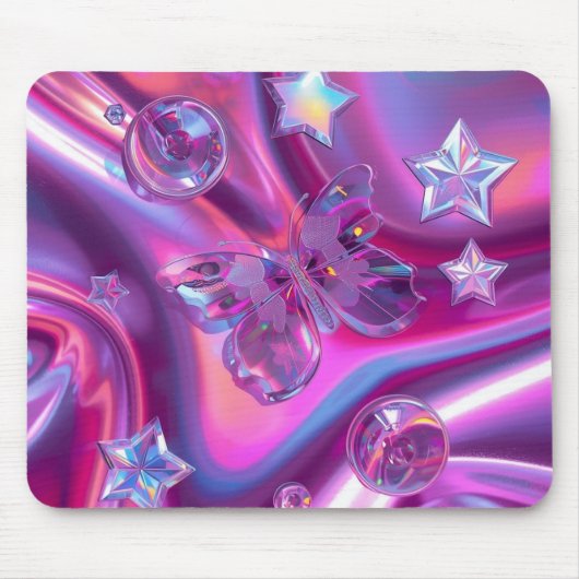 Y2K Holografische Gradiënt Muismat | Chrome Stars (Voorkant)