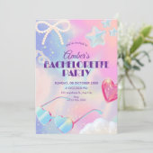 Y2k hologram bachelorette party kaart (Staand voorkant)