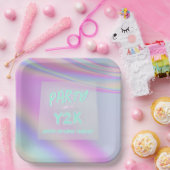 Y2K iriserende regenboog gelukkige verjaardag gepe Papieren Bordje (Feest)