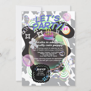 Y2K Let's Party Uitnodiging   Neon Retro bewerkbar