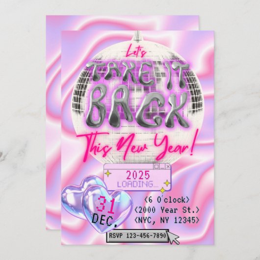 Y2K Nieuwjaarsfeest uitnodiging (Voorkant / Achterkant)