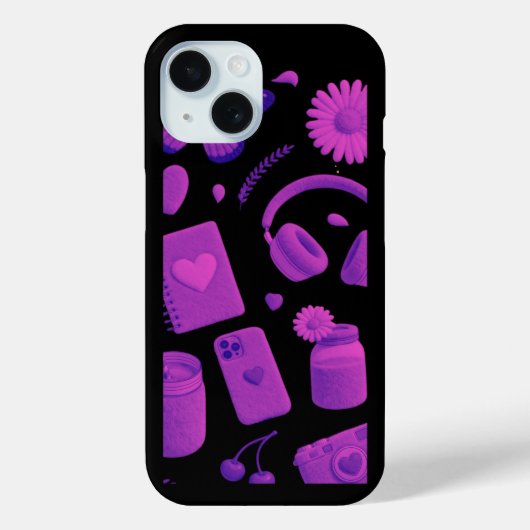 Y2K Paarse Glanzende Kersenpatroon Zwarte iPhone H Case-Mate iPhone Case (Achterkant)