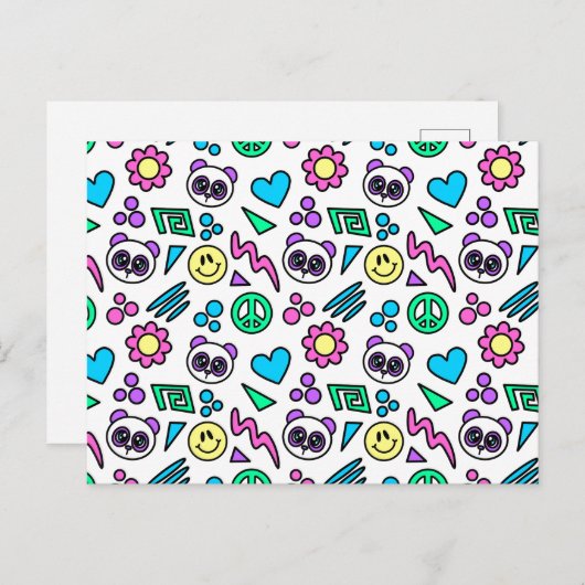 Y2K Pandas op White - 1000Pandas van Amanda Roos Briefkaart (Voorkant / Achterkant)