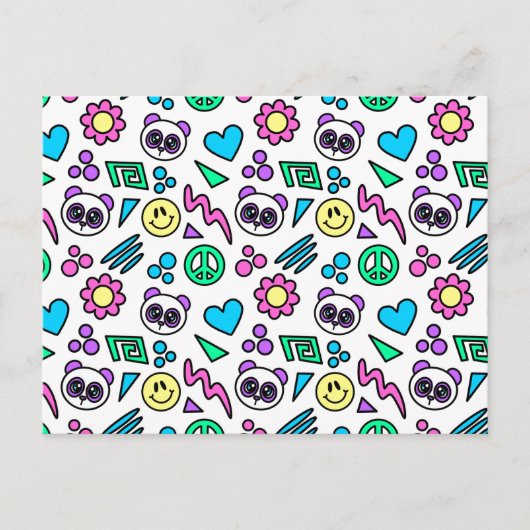 Y2K Pandas op White - 1000Pandas van Amanda Roos Briefkaart (Voorkant)