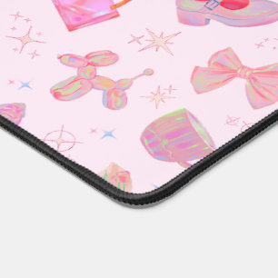 Y2K Pastel Roze Coquette Hologram Glitter Patroon Bureaumat
