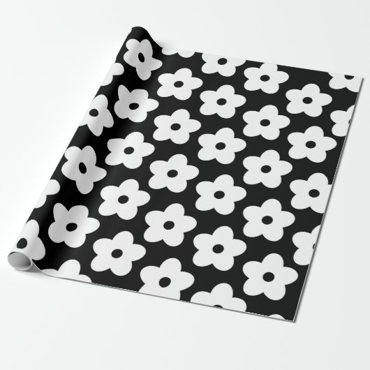 Y2K-patroon zwart-wit Cadeaupapier (Uitgerold)