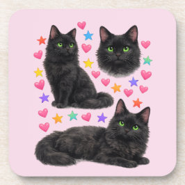 y2k rainbow hearts black cat kawaii cute bier onderzetter