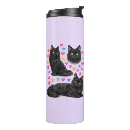 y2k rainbow hearts black cat kawaii cute thermosbeker (Gedraaid links)