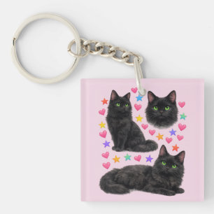 y2k regenboog harten zwarte kat kawaii schattig sleutelhanger