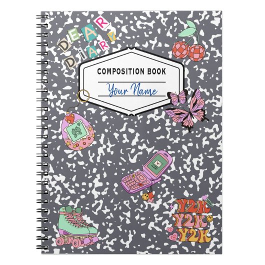 Y2K Retro Grey Compositie Notitieboek (Voorkant)