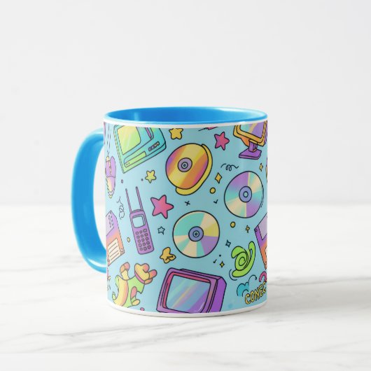 Y2K Retro Tech Aesthetic Doodle Coffee Mug Mok (Voorkant links)