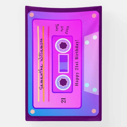 Y2k Roze Blauw Paarse Cassette 21ste Verjaardagsfe Spandoek (Verticaal)
