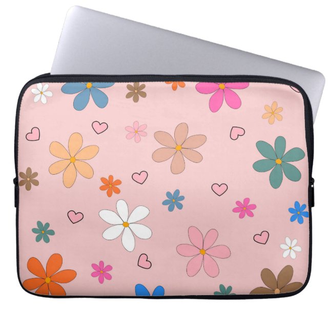 Y2K Roze Bloemen Retro 2000s Esthetische Gift voor Laptop Sleeve (Voorkant)