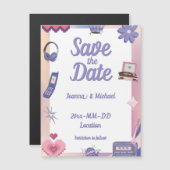 Y2K Roze Paarse 2000s Retro Geek Save the Date Magnetische Uitnodiging (Voorkant / Achterkant)