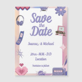 Y2K Roze Paarse 2000s Retro Geek Save the Date Magnetische Uitnodiging (Voorkant)