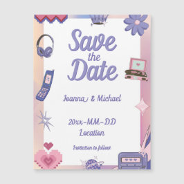 Y2K Roze Paarse 2000s Retro Geek Save the Date Magnetische Uitnodiging
