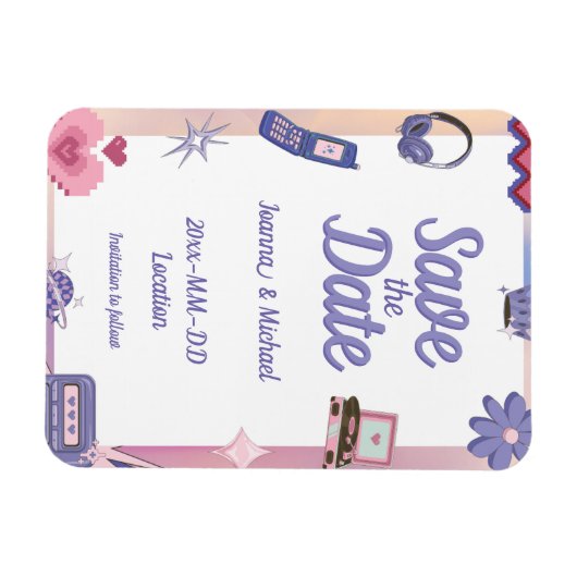 Y2K Roze Paarse 2000s Retro Tech De datum opslaan Magneet (Horizontaal)