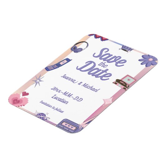 Y2K Roze Paarse 2000s Retro Tech De datum opslaan Magneet (Linkerzijde)