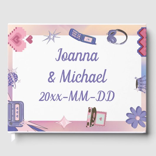 Y2K Roze Paarse 2000s Retro Tech Geek Liefde Bruil Gastenboek (Voorkant)