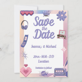 Y2K Roze Paarse 2000s Retro Tech Geek Liefde Bruil Kaart