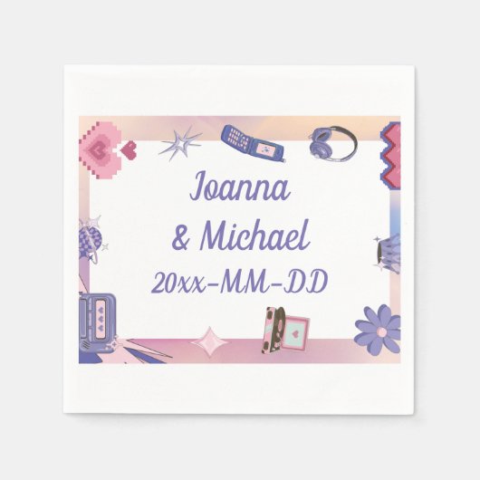Y2K Roze Paarse 2000s Retro Tech Geek Liefde Bruil Servet (Voorkant)